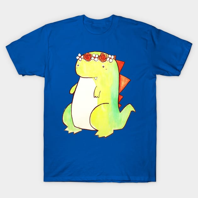 Flower Crown Watercolor Dino T-Shirt by saradaboru